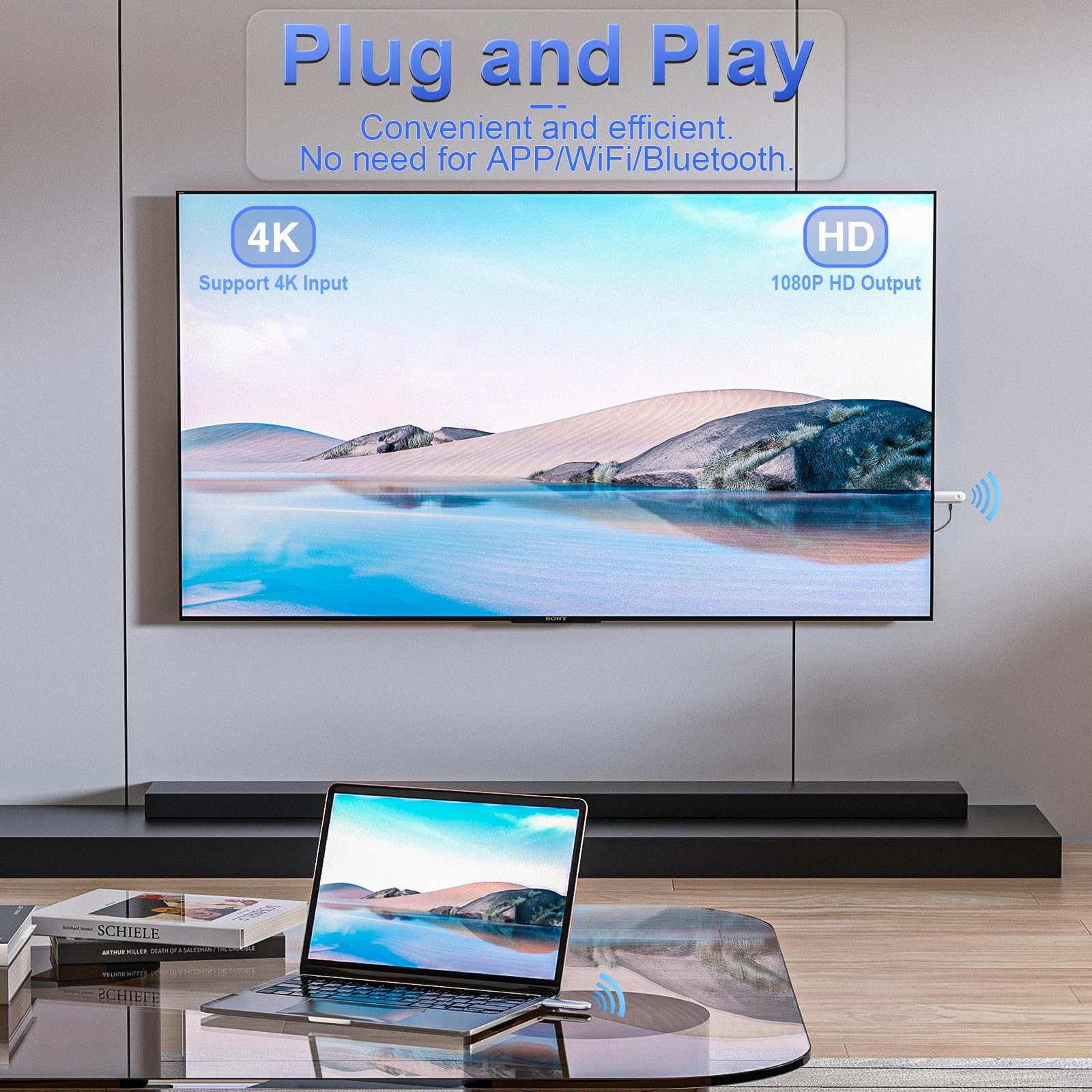 Wireless Hdmi Transmitter And Receiver, Plug & Play, 2.4G/5G 100Ft Range, Wireless Hdmi Extender 4K Decoding & 1080P Output, Sup